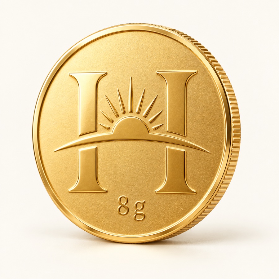 8 gram gold coin with the SMG Horizon emblem